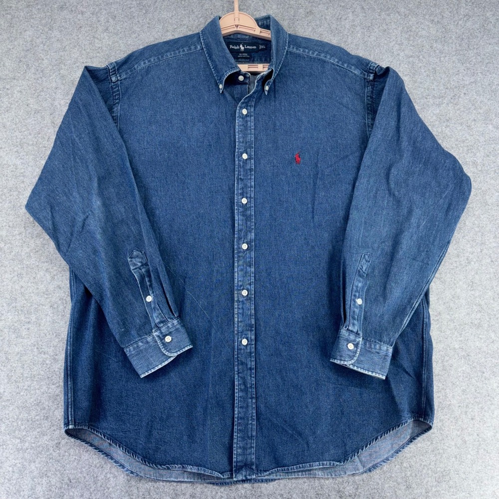 Polo Ralph Lauren Blaire Mens XL Denim Button Down Shirt Blue Long Sleeve Cotton